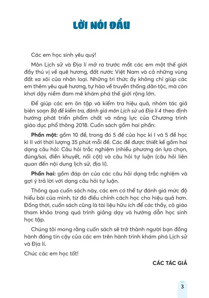 BỘ ĐỀ KIỂM TRA, ĐÁNH GIÁ LỊCH SỬ VÀ ĐỊA LÍ LỚP 4 (Theo chương trình GDPT 2018)